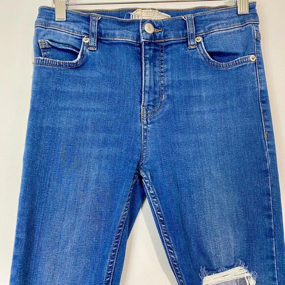 Free People Women's Distressed Ankle High Rise Jeans Medium Blue Wash 25R EUC - Picture 2 of 8